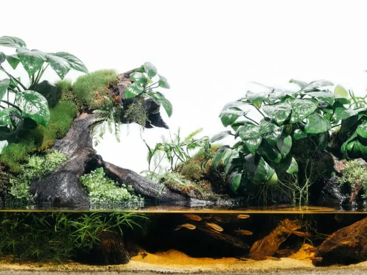 Tropical rain forest paludarium with moss for rainforest animals