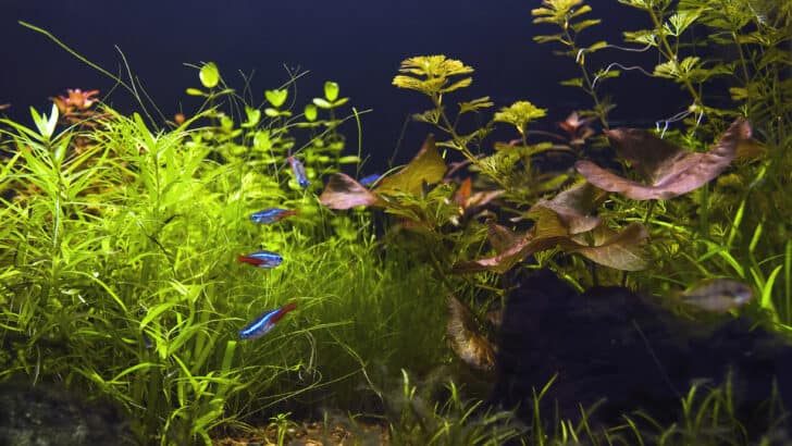 Fish and plants in aquarium