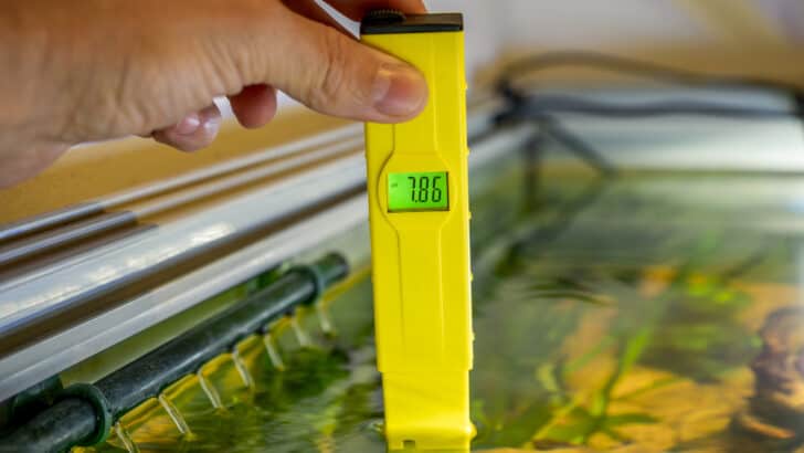 PH checking in a freshwater aquarium with an electronic Ph meter